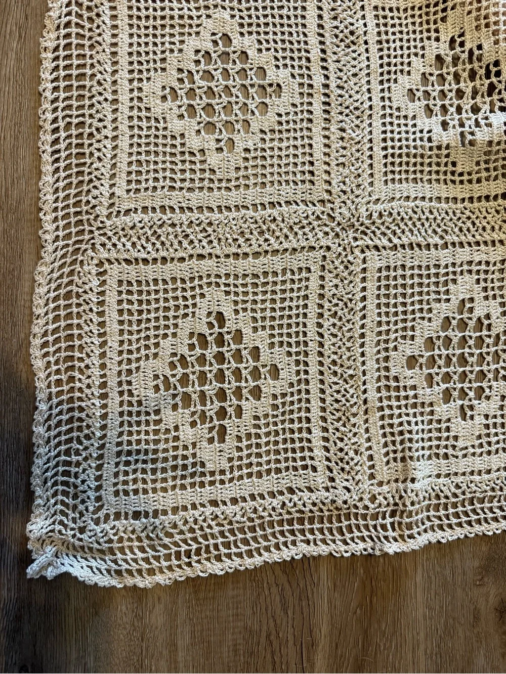 Handmade Crochet Throw Blanket or Table Cloth in Cream - 6’ x 10’